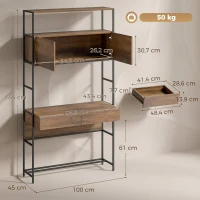 HOMCOM Computertisch mit Regalen und 2 Schubladen für das Home Office, 185 cm hoch, Braun Holzoptik(m-3)