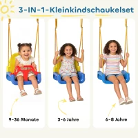 AIYAPLAY Babyschaukel 3 in 1 Kinderschaukel verstellbar Schaukelsitz mit Rückenlehne, Anschnallgurt, 128 x 155 x 157 cm Blau(m-4)
