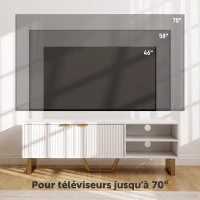 HOMCOM Meuble TV banc TV pour téléviseur jusqu'à 70 pouces - placard à 2 portes cannelées, compartiment ouvert et passe-câbles(m-7)