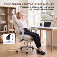 HOMCOM Chaise Bureau Ergonomique, Fauteuil de Bureau Inclinable en Chenille, Hauteur Réglable, Repose-Pieds, Crème(m-6)
