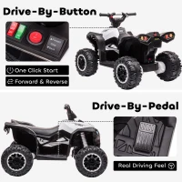 HOMCOM 12V Ride-On Quad Bike w/ Music, Horn, for Ages 3-5 Years - White(m-7)