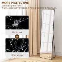 HOMCOM Full Length Mirror, Aluminium Alloy Framed Full Body Mirror with Tempered Glass, Standing or Wall Hanging, Black(m-7)