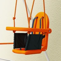 Outsunny Baloiço Infantil de Aço para Crianças dos 6 aos 36 Meses com Encosto Alto e Arnês de Segurança 122x146x122 cm Laranja(m-8)