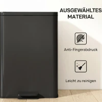 HOMCOM Pedaalemmer 20 liter met softclose-deksel, pedaal en uitneembare binnenemmer, matzwart, 34,2 x 30,6 x 44,2 cm(m-6)