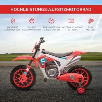HOMCOM kindermotorfiets, elektrische motorfiets, 45 minuten rijtijd, met trainingswielen, vanaf 3 jaar, rood+wit, 106,5 x 51,5 x 68 cm(m-6)
