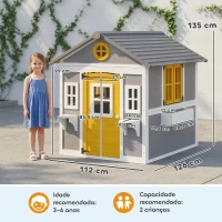 Outsunny Casa de Madeira Infantil com Porta Janelas Floreiras e Prateleiras Casa de Brincar de Madeira 112x126x135 cm Cinzento(m-3)