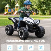 HOMCOM 12V Ride-On Quad Bike w/ Music, Horn, for Ages 3-5 Years - White(m-6)