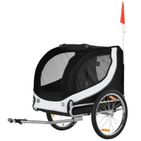PawHut Steel Dog Bike Trailer Pet Cart Carrier for Bicycle Kit Weather Resistant w/ Hitch Coupler Travel White and Black(m-10)