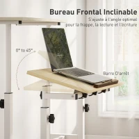 HOMCOM Bureau assis debout bureau réglable en hauteur 60 x 60 cm à roulettes avec plateau inclinable cadre en métal naturel(m-5)