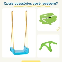 Outsunny Baloiço Infantil 3 em 1 com Cordas Ajustáveis, Encosto Removível, Barra em T e Cinto de Segurança Verde Escuro(m-8)