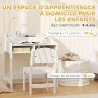 AIYAPLAY Ensemble bureau et chaise pour enfant 3 à 8 ans avec compartiments et étagères ouverts, blanc(m-8)