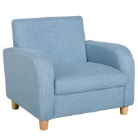 HOMCOM kinderfauteuil kinderbank met dik schuim en dikke zitkussens kinderbankstoel ligbank met anti-slip pootjes voor 3-6 jaar kinderen hout linnen schuim blauw 49x45x44,5 cm(m-1)