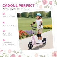 HOMCOM Trotinetă pentru Copii 5-12 Ani cu Frână Posterioară și Ghidon Reglabil, 120x52x80-88 cm, Roz(m-7)