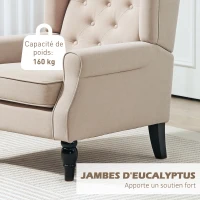 HOMCOM Fauteuil de salon capitonné avec assise large, pieds en bois, style classique, grand confort, 74 x 86 x 102 cm, beige(m-7)