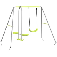 Outsunny Columpio para Niños Columpio Jardín Exterior con 1 Columpio Simple 1 Planeador y Anti-UV 255x160x180 cm Gris y Verde(m-1)