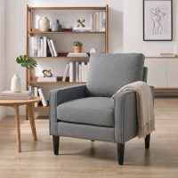 HOMCOM Accent Chair, Removable Pillow Linen Armchair with Comfy Spring Cushion for Living Room, Bedroom, Study, Dark Grey(m-9)