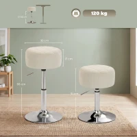 HOMCOM Tabouret de coiffeuse en chenille, tabouret de maquillage pivotant, tabouret de bar réglable en hauteur 51-66 cm, crème(m-3)