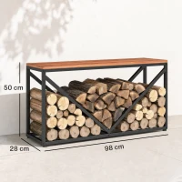 Outsunny 2-in-1 Kaminholzregal für innen 98 x 28 x 50 cm erhöhtes Brennholzregal mit Ablage Trennwand Beistelltisch(m-3)