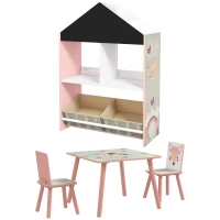 ZONEKIZ Conjunto para Crianças Inclui 1 Estante para Brinquedos com 2 Caixas de Tecido não Tecido e 1 Mesa com 2 Cadeiras Rosa(m-7)