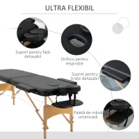 HOMCOM Pat de Masaj Pliabil Profesional, cu Înălțime Reglabilă și Geantă de Transport, Negru(m-5)