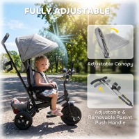 HOMCOM 6 in 1 Kids Trike Push Bike w/ Push Handle, Canopy, 5-point Seat Belt, Storage, Footrest, Brake, for 1-5 Years, Grey(m-5)