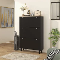 HOMCOM Meuble à Chaussures 24 Paires, Armoire à Chaussures Étroite avec 3 Tiroirs Rabattables, Étagères Réglables, Noir(m-8)