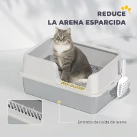 PawHut Arenero para Gatos de Acero Inoxidable XL Caja de Arena para Gatos Grandes Arenero con Borde Alto Pala Gris Claro(m-6)