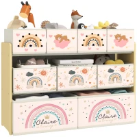 AIYAPLAY Étagère de rangement enfant étagère à 3 niveaux avec 9 boîtes en tissu non tissé 93 x 30 x 70 cm jaune(m-11)