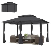 Outsunny Cenador para Jardín 3x4 m Pabellón de Jardín Gazebo con Doble Techo 6 Paredes Laterales Estructura Metálica Gris(m-11)