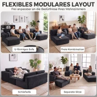HOMCOM Modulaire U-bank met 2 chaise longues, corduroy slaapbank met schuim met hoge dichtheid en veerondersteuning, donkergrijs(m-4)