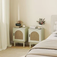 HOMCOM 2-Piece Rattan Bedside Table for Bedroom - Light Green(m-2)