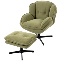 HOMCOM Armchair with Adjustable Footstool, 360° Swivel Chenille Cloud Accent Chair with Thick Cushion, Steel Base, Green(m-1)