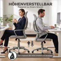 Vinsetto Bureaustoel, in hoogte verstelbare draaistoel met kantelfunctie, hoofdsteun en lendensteun, grijs(m-4)