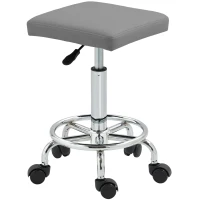 HOMCOM Taburete Giratorio Ajustable Con Asiento Acolchado Reposapiés y Ruedas para Salones y Talleres 34x34x50-66 cm Gris(m-11)