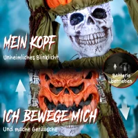 HOMCOM Geanimeerd pop-up pompoen-skelet, 173 cm, griezelige Halloween-decoratie met licht, geluid- en aanraakactivatie(m-4)