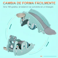 HOMCOM 3 en 1 Caballo Balancín para Niños con Tobogán Aro de Baloncesto Set de Juegos Multifuncional con Superficies Suaves 18-36 Meses con Forma de Rana Delfín 72x34x47 cm Verde(m-7)