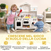 AIYAPLAY Cucina Giocattolo per Bambini 3-6 Anni in Legno con Set di Accessori, Lavandino e Manopole con Suoni, Bianco(m-18)