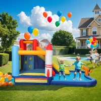 AIYAPLAY 5 in 1 Bouncy Castle for Children with 550W Blower, Water Slide, Splash Pool, Jumping Area, Climbing Wall, Cannon(m-10)