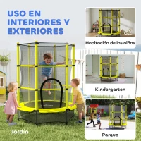 HOMCOM Cama Elástica Infantil Ø140 cm para Niños de 3-10 Años con Red de Seguridad Carga 50 kg para Interior Exterior Amarillo(m-9)