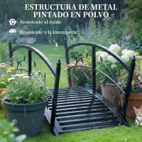 Outsunny Puente de Jardín Metálico 1,2 m Puente Decorativo para Estanques con Barandillas de Seguridad y Diseño de Hojas Negro(m-5)