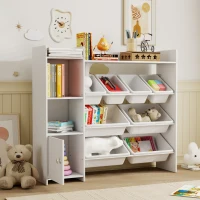 AIYAPLAY Meuble rangement enfant 3 à 8 ans, rangement jouets enfant avec 8 bacs amovibles, étagères de rangement, placard, blanc(m-9)
