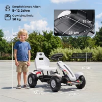 HOMCOM Skelter met handrem, verstelbare stoel, vooruit- en achteruitversnelling, tot 50 kg, voor kinderen van 5-12 jaar, wit(m-3)