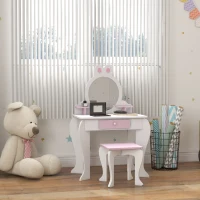 ZONEKIZ Bunny-Design Kids Dressing Table, with Mirror and Stool - White and Pink(m-10)