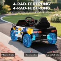 AIYAPLAY 12V Kinder Elektroauto Polizei Polizeiauto mit Fernbedienung Sirene Warnlicht Musik & Hupe Doppelmotoren Federung Weiß(m-6)