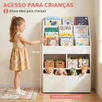 HOMCOM Estante de Madeira para Brinquedos com 3 Compartimentos 2 Cubos e Gaveta Móvel com 4 Rodas Estante para Livros Infantil para Dormitório Infantil Sala de Jogos 60x29,9x90cm Branco(m-5)