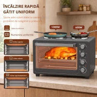 HOMCOM Cuptor Electric de Masă 28L 2600W cu Plăci de Încălzire Temperatură Reglabilă Cronometru Tavă Negru(m-6)