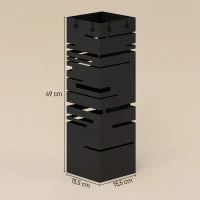 HOMCOM Metalen paraplubak met uitneembare opvangschaal en 4 haken, 15,5 x 15,5 x 49 cm, zwart(m-3)