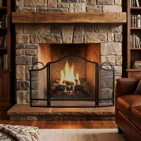 HOMCOM Floral 3-Panel Folding Fireplace Screen for Hearth Protection, Heat-Resistant Metal Fire Spark Guard, Black(m-8)