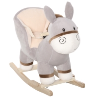 HOMCOM Caballito Balancín Infantil en Forma de Burro de Felpa para Bebés 18-36 Meses con Sonido y Cinturón 61x34x58 cm Gris