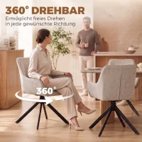 HOMCOM Eetkamerstoelen set van 2, draaibare stoelen met armleuningen, metalen frame, voor woonkamer en eetkamer, beige(m-4)